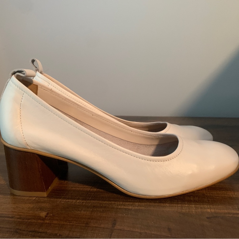 Anthropologie Farylrobin Women's White Slip-On Block Heels  Size 40